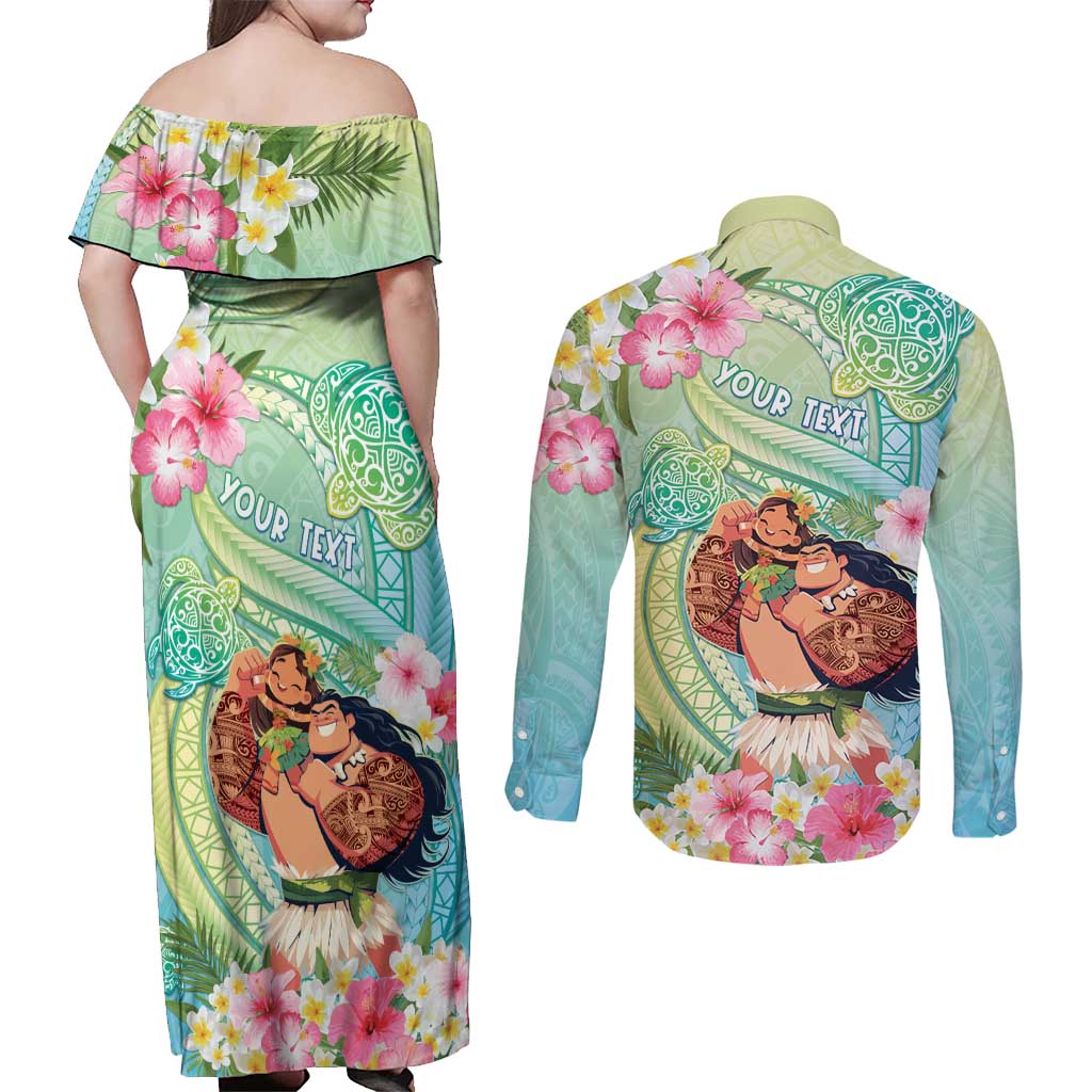 Personalised Hawaii Father's Day Couples Matching Off Shoulder Maxi Dress and Long Sleeve Button Shirt Happy Father And Child DT04 - Polynesian Pride