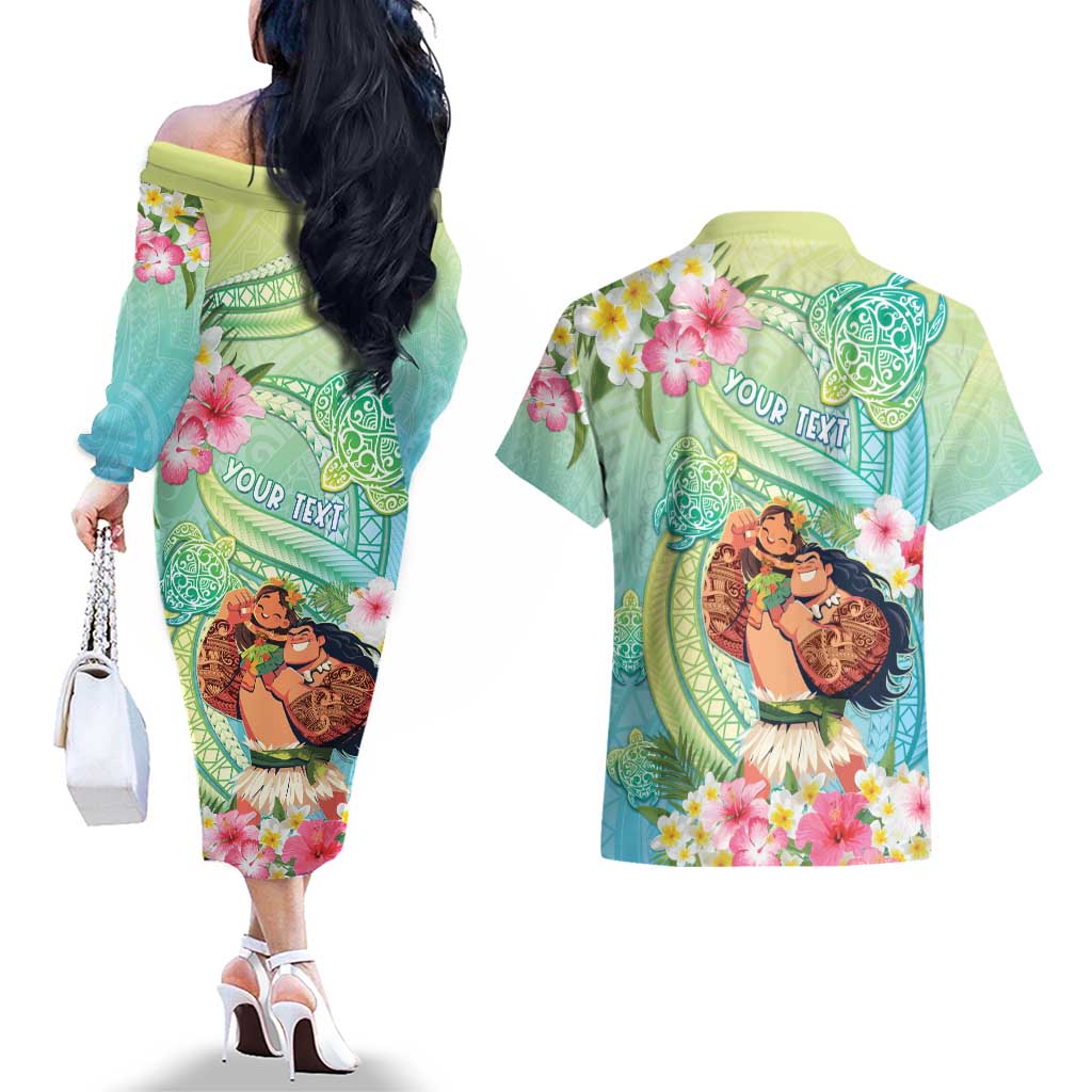 Personalised Hawaii Father's Day Couples Matching Off The Shoulder Long Sleeve Dress and Hawaiian Shirt Happy Father And Child DT04 - Polynesian Pride
