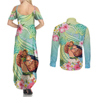 Personalised Hawaii Father's Day Couples Matching Summer Maxi Dress and Long Sleeve Button Shirt Happy Father And Child DT04 - Polynesian Pride