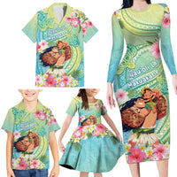 Personalised Hawaii Father's Day Family Matching Long Sleeve Bodycon Dress and Hawaiian Shirt Happy Father And Child DT04 - Polynesian Pride