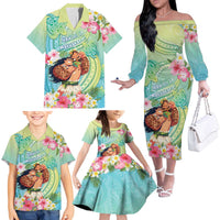 Personalised Hawaii Father's Day Family Matching Off The Shoulder Long Sleeve Dress and Hawaiian Shirt Happy Father And Child DT04 - Polynesian Pride