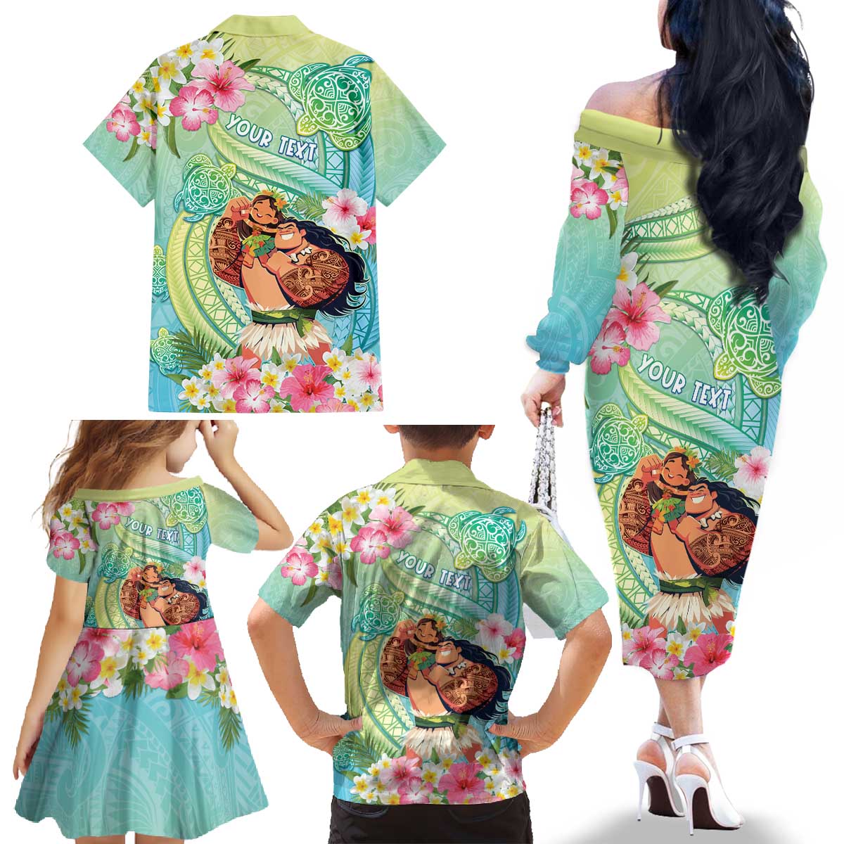 Personalised Hawaii Father's Day Family Matching Off The Shoulder Long Sleeve Dress and Hawaiian Shirt Happy Father And Child DT04 - Polynesian Pride
