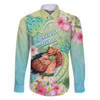 Personalised Hawaii Father's Day Family Matching Off The Shoulder Long Sleeve Dress and Hawaiian Shirt Happy Father And Child DT04 Dad's Shirt - Long Sleeve Green - Polynesian Pride