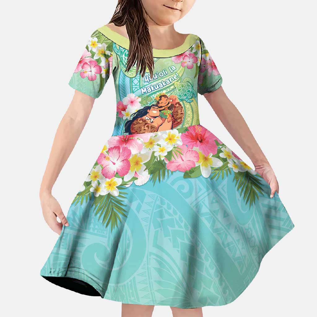 Personalised Hawaii Father's Day Family Matching Off Shoulder Maxi Dress and Hawaiian Shirt Happy Father And Child DT04 Daughter's Dress Green - Polynesian Pride