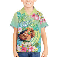 Personalised Hawaii Father's Day Family Matching Short Sleeve Bodycon Dress and Hawaiian Shirt Happy Father And Child DT04 Son's Shirt Green - Polynesian Pride
