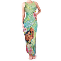 Personalised Hawaii Father's Day Family Matching Tank Maxi Dress and Hawaiian Shirt Happy Father And Child DT04 Mom's Dress Green - Polynesian Pride