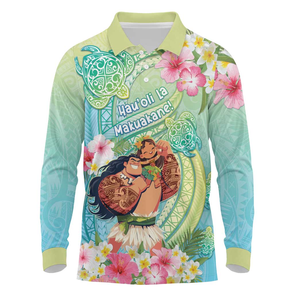 Personalised Hawaii Father's Day Long Sleeve Polo Shirt Happy Father And Child DT04 Green - Polynesian Pride