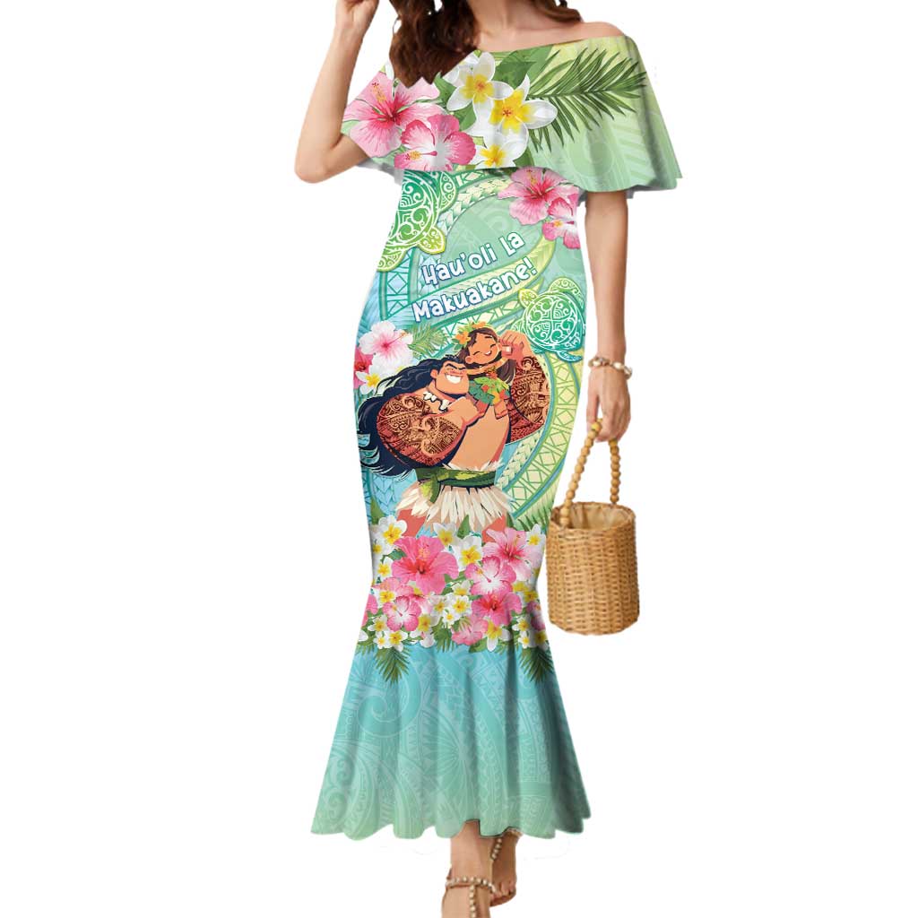 Personalised Hawaii Father's Day Mermaid Dress Happy Father And Child DT04 Women Green - Polynesian Pride