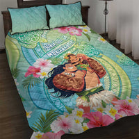 Hawaii Father's Day Quilt Bed Set Happy Father And Child DT04 Green - Polynesian Pride