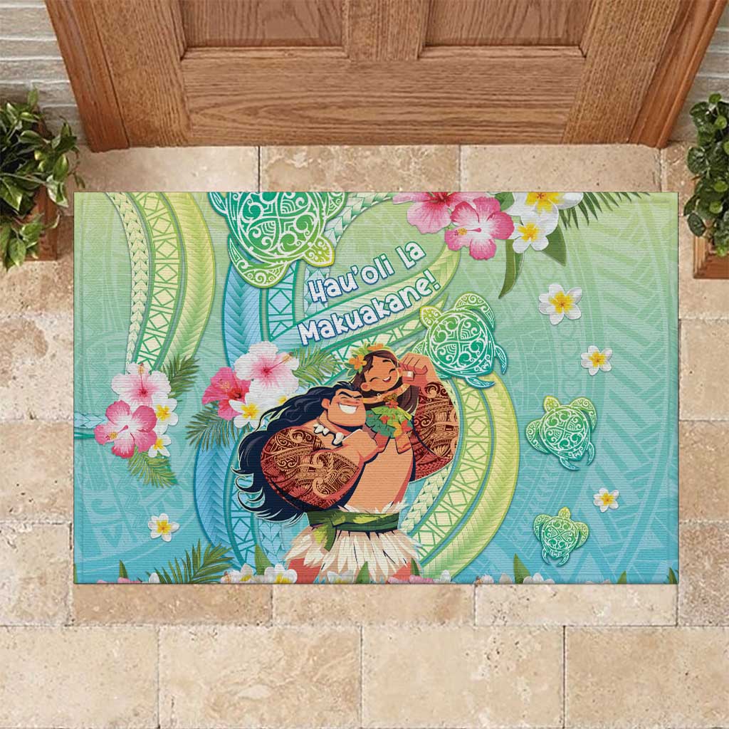 Hawaii Father's Day Rubber Doormat Happy Father And Child DT04 Green - Polynesian Pride
