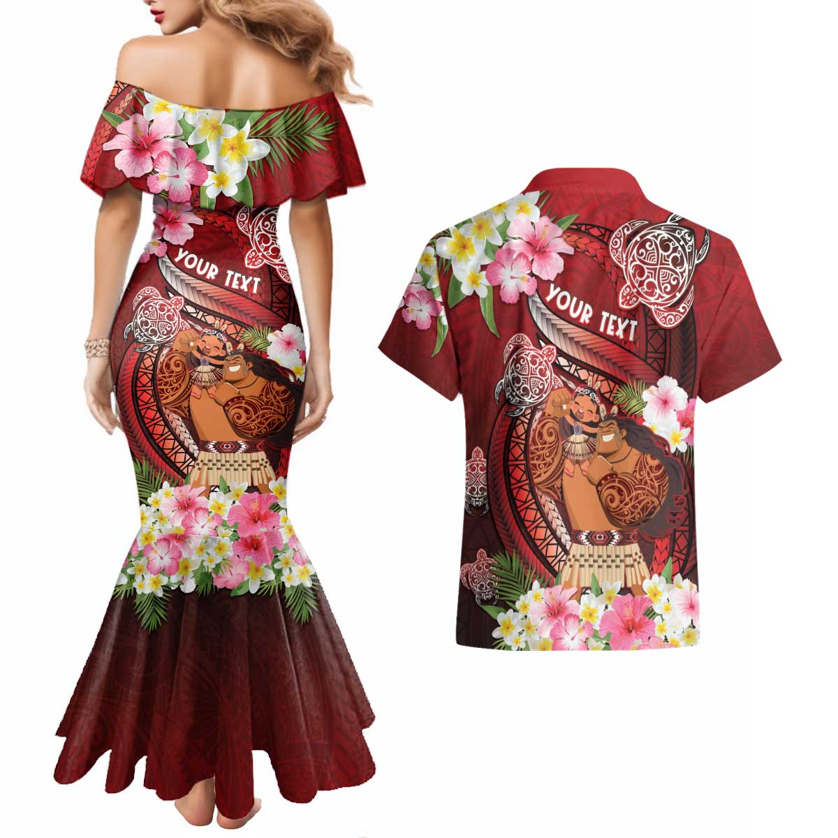 Personalised New Zealand Father's Day Couples Matching Mermaid Dress and Hawaiian Shirt Happy Father And Child DT04 - Polynesian Pride