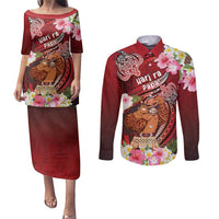 Personalised New Zealand Father's Day Couples Matching Puletasi and Long Sleeve Button Shirt Happy Father And Child DT04 Red - Polynesian Pride