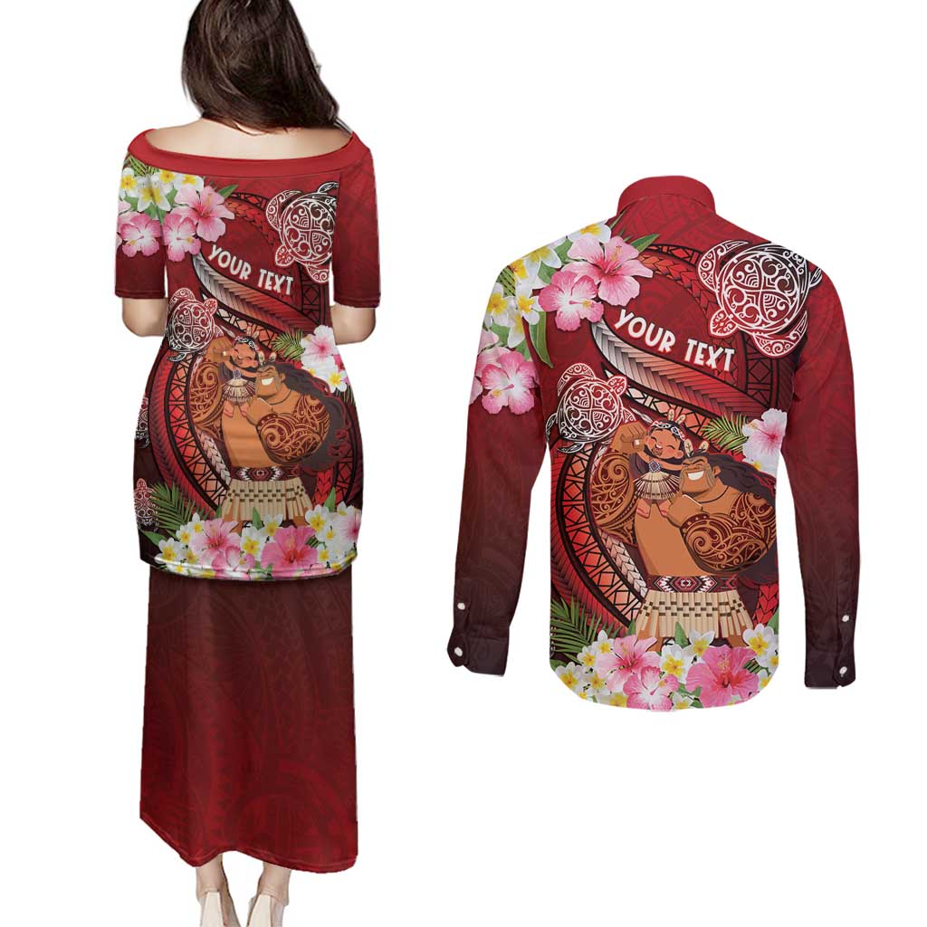 Personalised New Zealand Father's Day Couples Matching Puletasi and Long Sleeve Button Shirt Happy Father And Child DT04 - Polynesian Pride