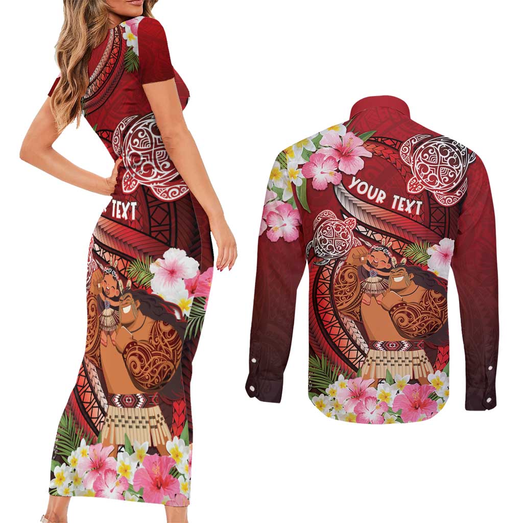 Personalised New Zealand Father's Day Couples Matching Short Sleeve Bodycon Dress and Long Sleeve Button Shirt Happy Father And Child DT04 - Polynesian Pride
