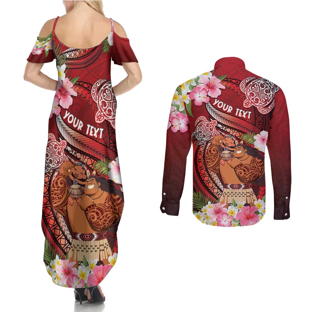 Personalised New Zealand Father's Day Couples Matching Summer Maxi Dress and Long Sleeve Button Shirt Happy Father And Child DT04 - Polynesian Pride