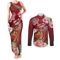 Personalised New Zealand Father's Day Couples Matching Tank Maxi Dress and Long Sleeve Button Shirt Happy Father And Child DT04 Red - Polynesian Pride