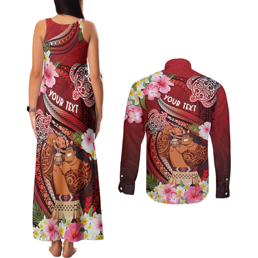 Personalised New Zealand Father's Day Couples Matching Tank Maxi Dress and Long Sleeve Button Shirt Happy Father And Child DT04 - Polynesian Pride