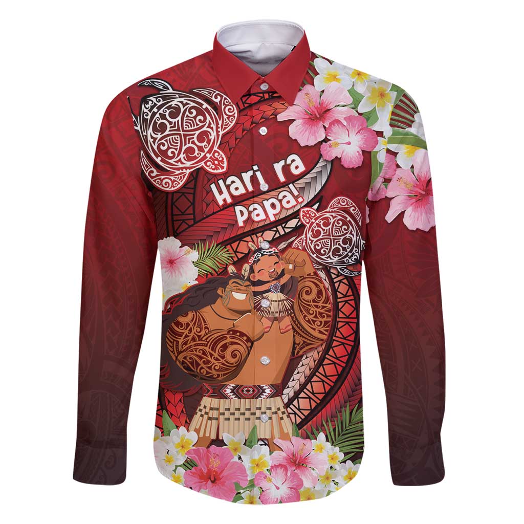 Personalised New Zealand Father's Day Family Matching Long Sleeve Bodycon Dress and Hawaiian Shirt Happy Father And Child DT04 Dad's Shirt - Long Sleeve Red - Polynesian Pride