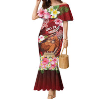 Personalised New Zealand Father's Day Family Matching Mermaid Dress and Hawaiian Shirt Happy Father And Child DT04 Mom's Dress Red - Polynesian Pride