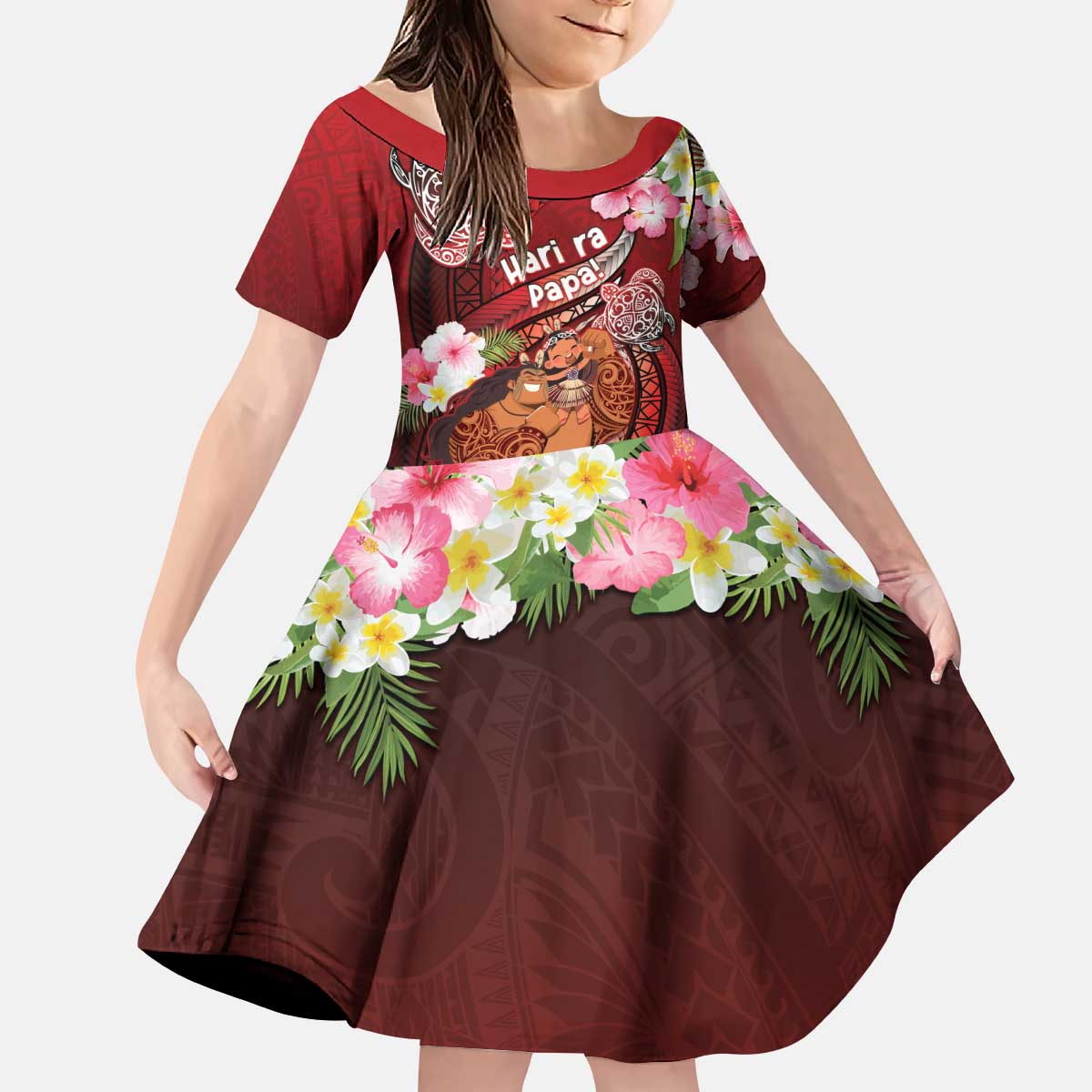 Personalised New Zealand Father's Day Kid Short Sleeve Dress Happy Father And Child DT04 KID Red - Polynesian Pride