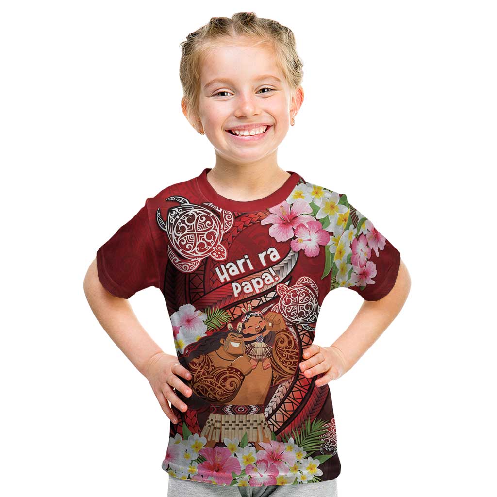 Personalised New Zealand Father's Day Kid T Shirt Happy Father And Child DT04 Red - Polynesian Pride