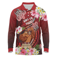 Personalised New Zealand Father's Day Long Sleeve Polo Shirt Happy Father And Child DT04 Red - Polynesian Pride