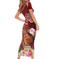 Personalised New Zealand Father's Day Short Sleeve Bodycon Dress Happy Father And Child DT04 - Polynesian Pride