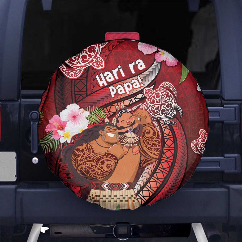 New Zealand Father's Day Spare Tire Cover Happy Father And Child DT04 No hole Red - Polynesian Pride