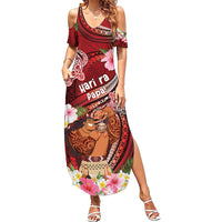 Personalised New Zealand Father's Day Summer Maxi Dress Happy Father And Child DT04 Women Red - Polynesian Pride