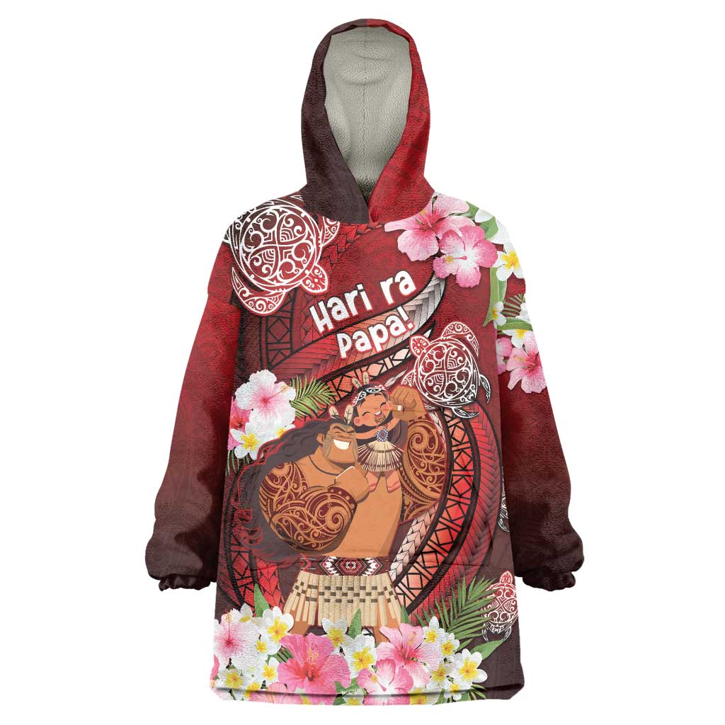 Personalised New Zealand Father's Day Wearable Blanket Hoodie Happy Father And Child DT04 One Size Red - Polynesian Pride