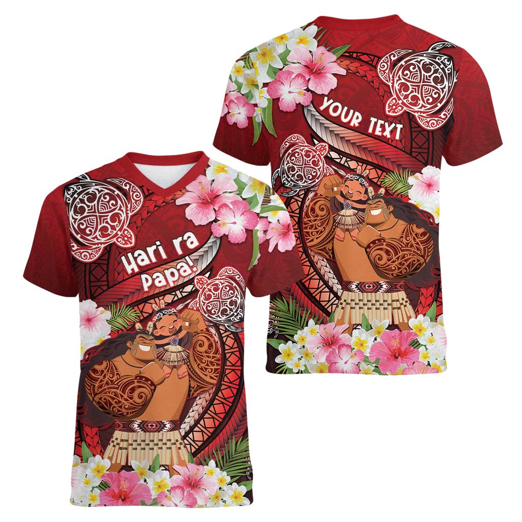 Personalised New Zealand Father's Day Women V-Neck T-Shirt Happy Father And Child DT04 - Polynesian Pride