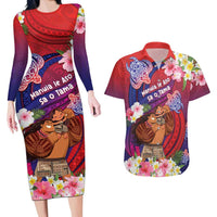 Personalised Samoa Father's Day Couples Matching Long Sleeve Bodycon Dress and Hawaiian Shirt Happy Father And Child DT04 Red - Polynesian Pride