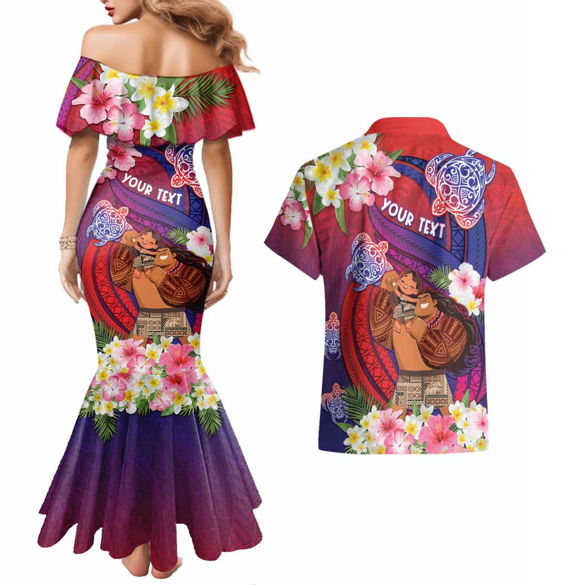 Personalised Samoa Father's Day Couples Matching Mermaid Dress and Hawaiian Shirt Happy Father And Child DT04 - Polynesian Pride