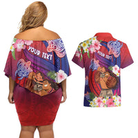 Personalised Samoa Father's Day Couples Matching Off Shoulder Short Dress and Hawaiian Shirt Happy Father And Child DT04 - Polynesian Pride