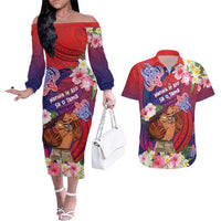 Personalised Samoa Father's Day Couples Matching Off The Shoulder Long Sleeve Dress and Hawaiian Shirt Happy Father And Child DT04 Red - Polynesian Pride