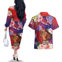 Personalised Samoa Father's Day Couples Matching Off The Shoulder Long Sleeve Dress and Hawaiian Shirt Happy Father And Child DT04 - Polynesian Pride