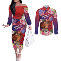 Personalised Samoa Father's Day Couples Matching Off The Shoulder Long Sleeve Dress and Long Sleeve Button Shirt Happy Father And Child DT04 Red - Polynesian Pride