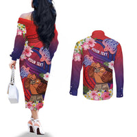 Personalised Samoa Father's Day Couples Matching Off The Shoulder Long Sleeve Dress and Long Sleeve Button Shirt Happy Father And Child DT04 - Polynesian Pride