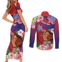 Personalised Samoa Father's Day Couples Matching Short Sleeve Bodycon Dress and Long Sleeve Button Shirt Happy Father And Child DT04 - Polynesian Pride