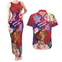 Personalised Samoa Father's Day Couples Matching Tank Maxi Dress and Hawaiian Shirt Happy Father And Child DT04 Red - Polynesian Pride