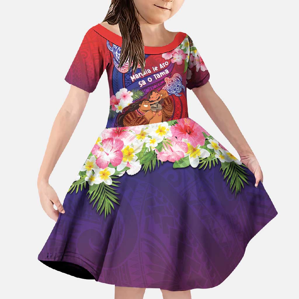 Personalised Samoa Father's Day Family Matching Mermaid Dress and Hawaiian Shirt Happy Father And Child DT04 Daughter's Dress Red - Polynesian Pride