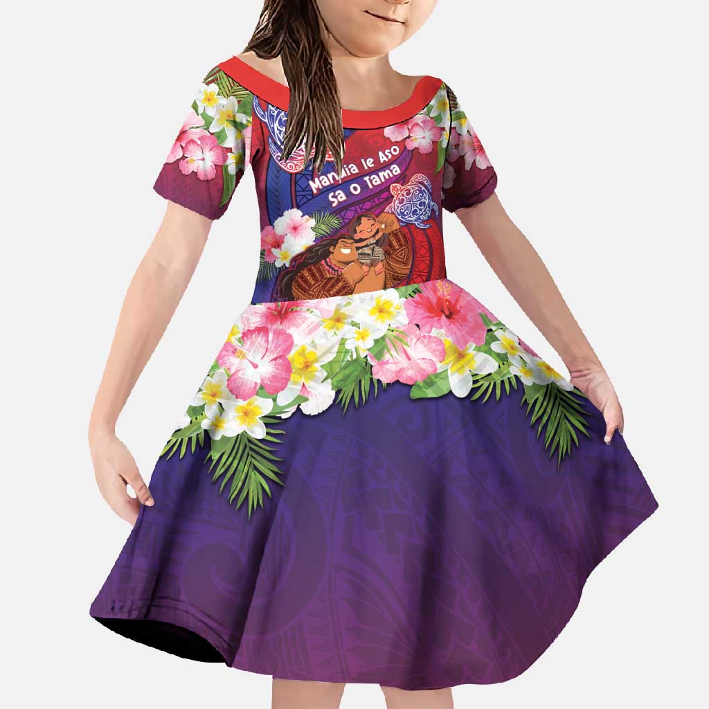 Personalised Samoa Father's Day Family Matching Off Shoulder Maxi Dress and Hawaiian Shirt Happy Father And Child DT04 Daughter's Dress Red - Polynesian Pride