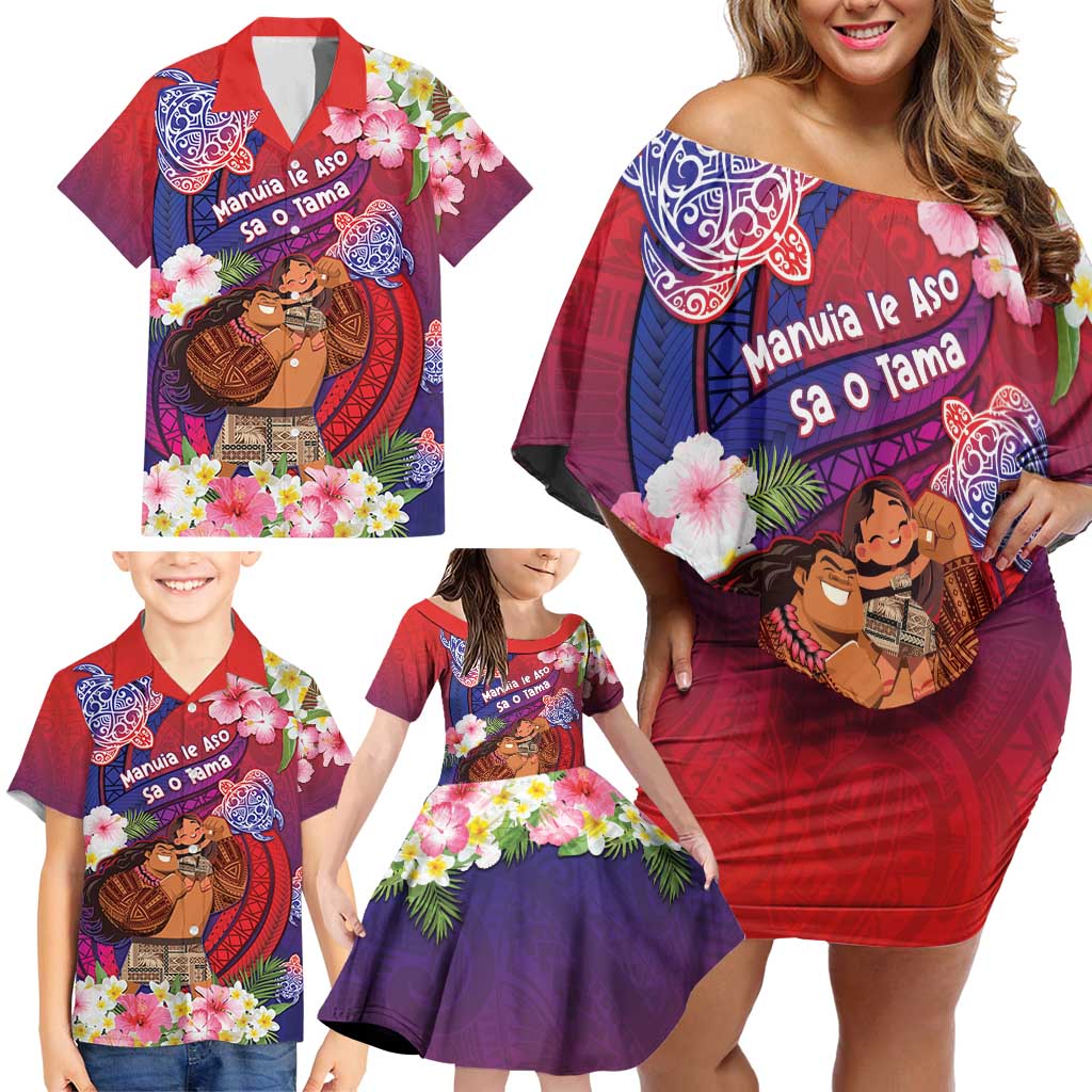 Personalised Samoa Father's Day Family Matching Off Shoulder Short Dress and Hawaiian Shirt Happy Father And Child DT04 - Polynesian Pride