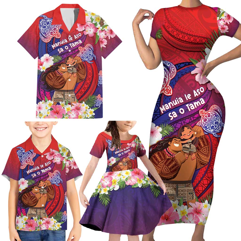 Personalised Samoa Father's Day Family Matching Short Sleeve Bodycon Dress and Hawaiian Shirt Happy Father And Child DT04 - Polynesian Pride