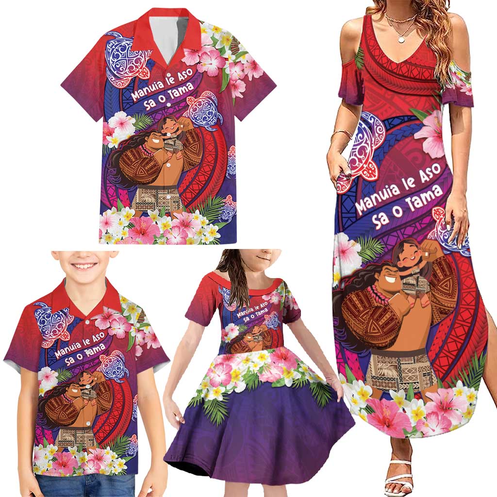 Personalised Samoa Father's Day Family Matching Summer Maxi Dress and Hawaiian Shirt Happy Father And Child DT04 - Polynesian Pride