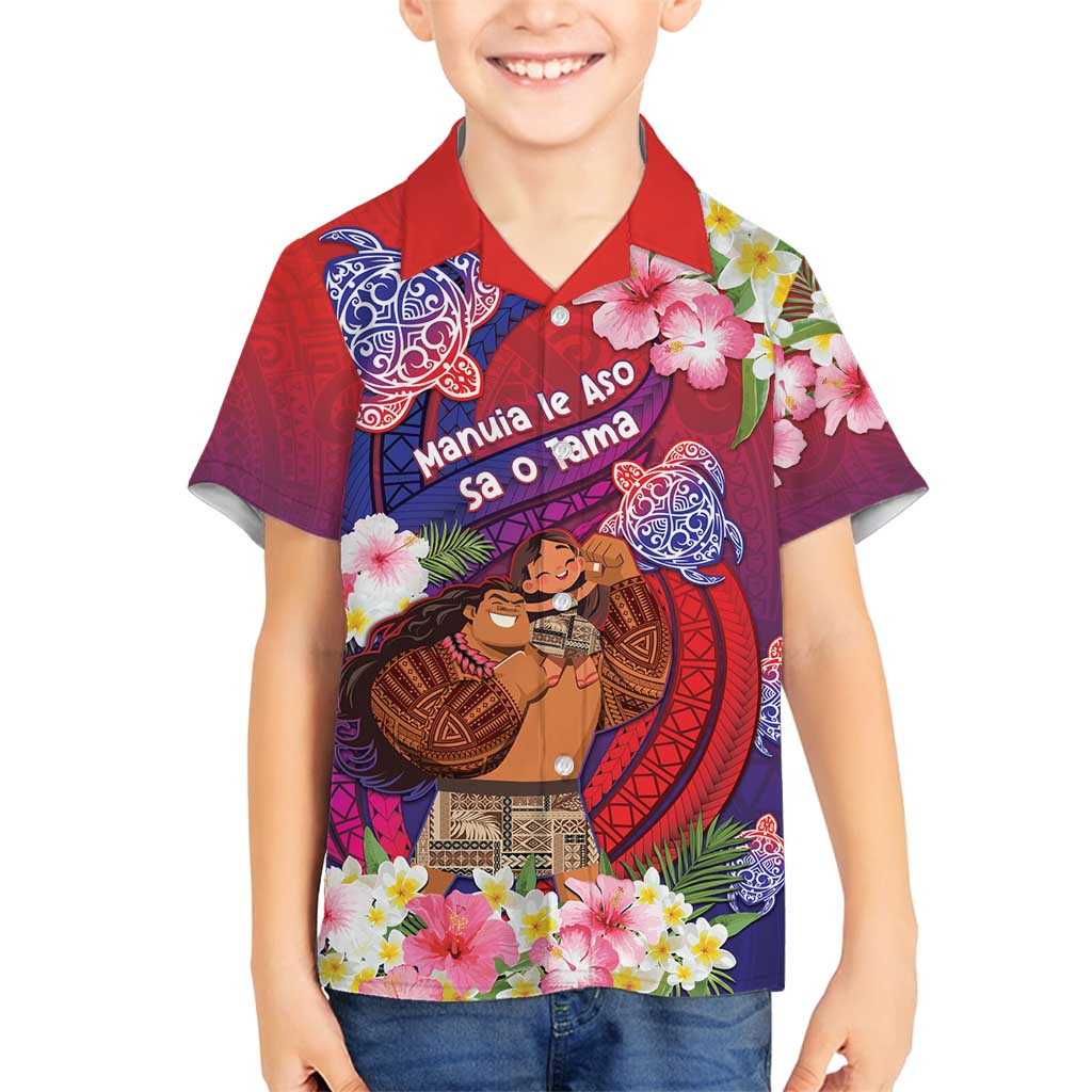 Personalised Samoa Father's Day Family Matching Tank Maxi Dress and Hawaiian Shirt Happy Father And Child DT04 Son's Shirt Red - Polynesian Pride
