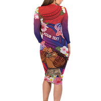Personalised Samoa Father's Day Long Sleeve Bodycon Dress Happy Father And Child