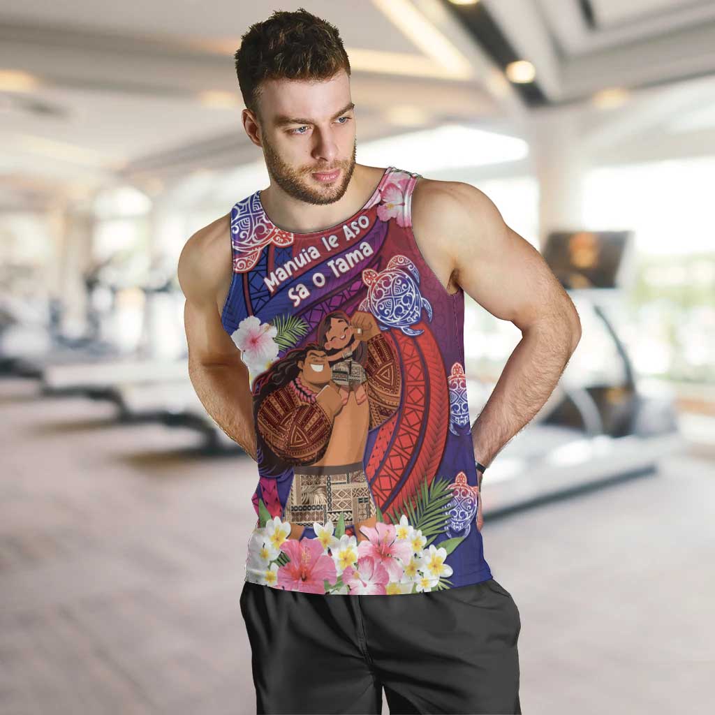 Personalised Samoa Father's Day Men Tank Top Happy Father And Child DT04 Red - Polynesian Pride