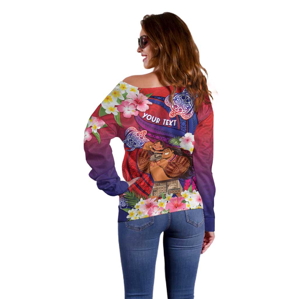 Personalised Samoa Father's Day Off Shoulder Sweater Happy Father And Child