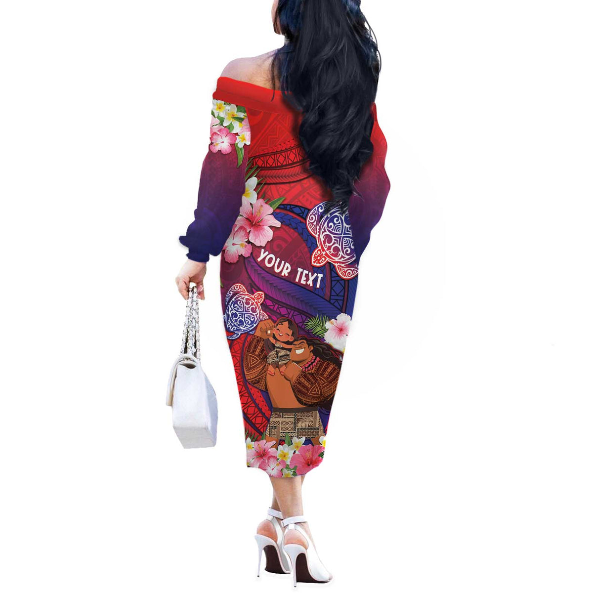 Personalised Samoa Father's Day Off The Shoulder Long Sleeve Dress Happy Father And Child